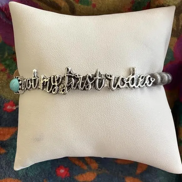 Not my First Rodeo Stretch Cowgirl Western Boho Navajo Pearl Silertone Bracelet - Picture 1 of 3